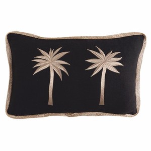 Casa Padrino cuscino decorativo di lusso in cotone con 2 palme nero / oro 30 x 50 cm