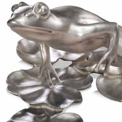 Casa Padrino Figurine de Luxe en Bronze Grenouille Argent 39 cm - Sculpture Décorative en Bronze