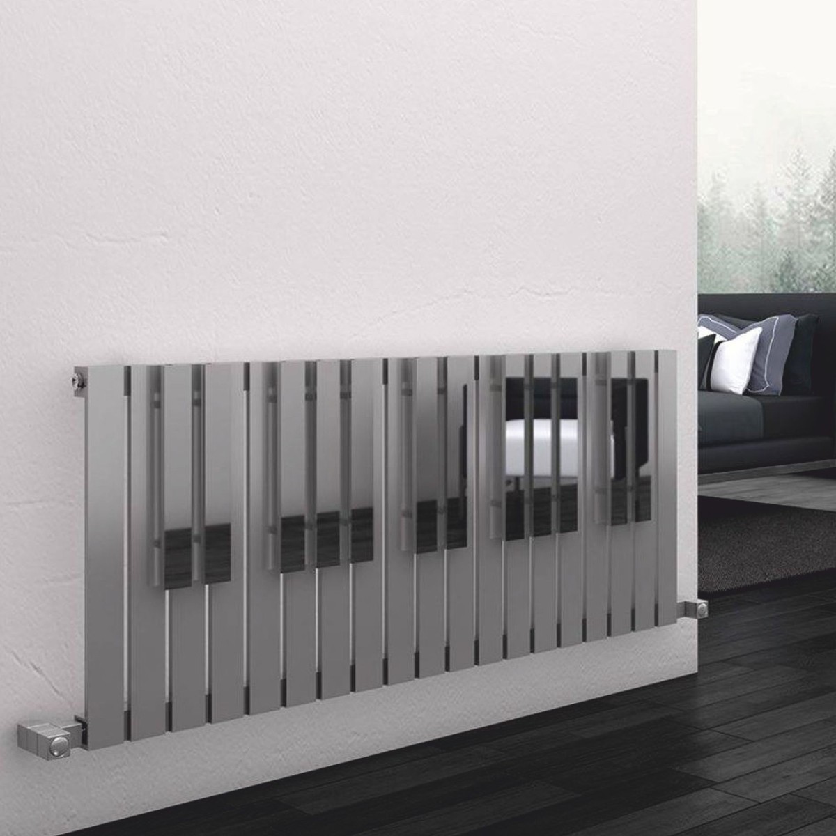 Casa Padrino Luxury Stainless Steel Wall Heater Piano Key Shape Gray / Silver 113 cm Casa Padrino Luxury Stainless Steel Wall Heater Piano Key Shape Gray / Silver 113 cm