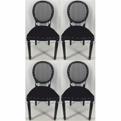 Casa Padrino conjunto de 4 sillas de comedor barrocos de lujo negro / blanco / plata - Muebles barrocos Casa Padrino conjunto de 4 sillas de comedor barrocos de lujo negro / blanco / plata - Muebles barrocos