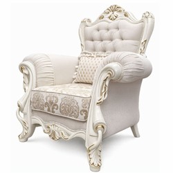 Casa Padrino Baroque Living Room Armchair with Cushions, Grey / White / Gold, 110 x 90 x 120 cm