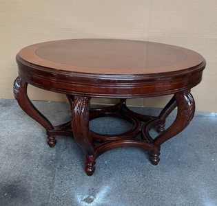 Casa Padrino Baroque Coffee Table, Round Living Room Table Made of Solid Wood in Brown, 100 x 57 cm