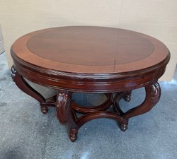 Casa Padrino Baroque Coffee Table, Round Living Room Table Made of Solid Wood in Brown, 100 x 57 cm