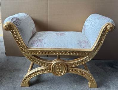 Casa Padrino Baroque Stool with Floral Pattern in Grey / Gold - 100 x 50 x 60 cm - Luxurious Baroque Style Furniture
