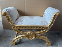 Casa Padrino Baroque Stool with Floral Pattern in Grey / Gold - 100 x 50 x 60 cm - Luxurious Baroque Style Furniture