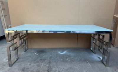 Casa Padrino Luxury Stainless Steel Coffee Table with Marble Glass Tabletop in White and Silver 120 x 60 x 45 cm