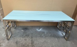 Casa Padrino Luxury Stainless Steel Coffee Table with Marble Glass Tabletop in White and Silver 120 x 60 x 45 cm