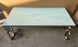 Casa Padrino Luxury Stainless Steel Coffee Table with Marble Glass Tabletop in White and Silver 120 x 60 x 45 cm