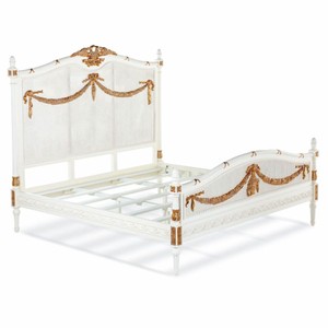 Casa Padrino Luxus Barock Doppelbett Elfenbein / Gold - Barock Schlafzimmer Möbel