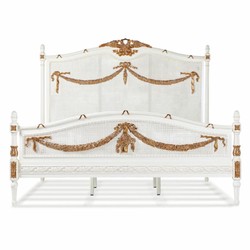 Prunkvolles Luxus Barock Bett Doppelbett Elfenbein Gold