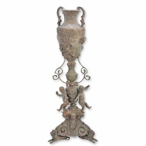 Casa Padrino Jarrón Barroco de Bronce con Soporte Gris Antiguo Al. 154 cm - Decoración Barroco