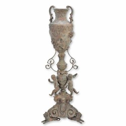 Casa Padrino Jarrón Barroco de Bronce con Soporte Gris Antiguo Al. 154 cm - Decoración Barroco