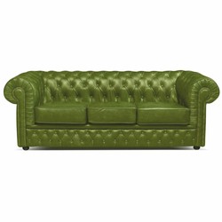 Casa Padrino Divano a 3 Posti Chesterfield di Lusso in Pelle Verde Vintage / Nero 224 cm - Mobili in Pelle