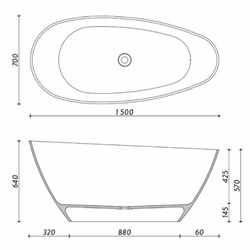 Casa Padrino baignoire de luxe autoportante noir mate 150 cm - Intérieur de salle de bain