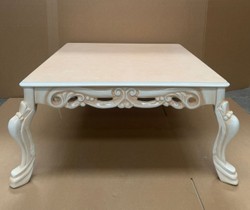 Casa Padrino Luxury Baroque Coffee Table Beige / White 90 x 90 x 46 cm - Handcrafted Living Room Furniture