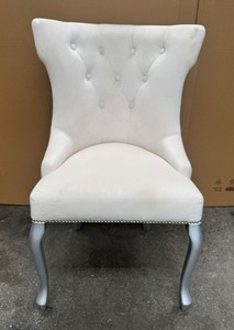 Casa Padrino Art Deco Dining Chair in White / Silver / Grey - Luxury Upholstered Chair, Height 97 cm