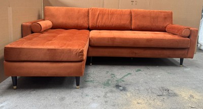 Casa Padrino Luxury Corner Sofa in Orange / Black / Brass 265 cm - High-End Living Room Furniture