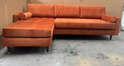 Casa Padrino Luxury Corner Sofa in Orange / Black / Brass 265 cm - High-End Living Room Furniture