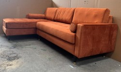 Casa Padrino Luxury Corner Sofa in Orange / Black / Brass 265 cm - High-End Living Room Furniture