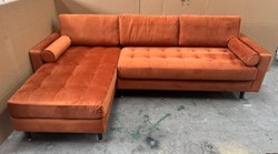 Casa Padrino Luxury Corner Sofa in Orange / Black / Brass 265 cm - High-End Living Room Furniture