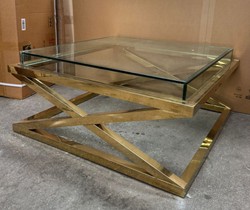 Casa Padrino Luxury Coffee Table Gold 100 x 100 x 46.5 cm - Square Living Room Table made of Stainless Steel and Glass