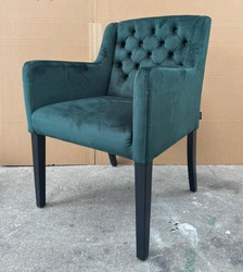 Casa Padrino Luxury Chesterfield Dining Chair with Armrests in Dark Green / Black, 60 x 90 cm