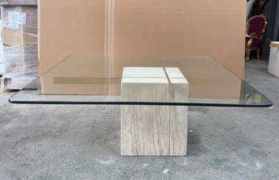 Casa Padrino Luxury Travertine Coffee Table with Glass Top Beige 110 x 110 x 42 cm