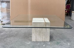 Casa Padrino Luxury Travertine Coffee Table with Glass Top Beige 110 x 110 x 42 cm