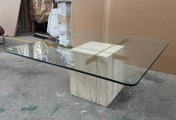 Casa Padrino Luxury Travertine Coffee Table with Glass Top Beige 110 x 110 x 42 cm