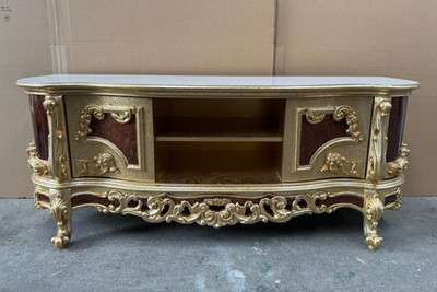 Casa Padrino Luxury Baroque TV Cabinet, Gold / Brown / White, 185 x 50 x 72 cm, Solid Wood TV Stand