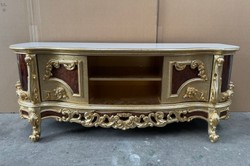 Casa Padrino Luxury Baroque TV Cabinet, Gold / Brown / White, 185 x 50 x 72 cm, Solid Wood TV Stand
