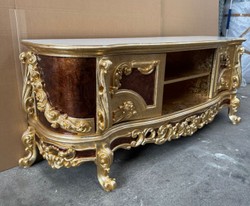 Casa Padrino Luxury Baroque TV Cabinet, Gold / Brown / White, 185 x 50 x 72 cm, Solid Wood TV Stand