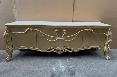 Casa Padrino Luxury Baroque TV Cabinet with 4 Doors Gold / White 185 cm - Solid Wood Furniture