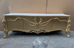 Casa Padrino Mobile TV Barocco di Lusso con 4 Ante Oro / Bianco 185 cm - Mobili in Legno Massello