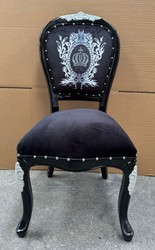 Casa Padrino Luxury Baroque Dining Chair Pompöös by Harald Glööckler Black / Silver 54 x 53 x 108 cm