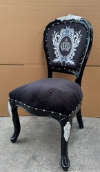Casa Padrino Luxury Baroque Dining Chair Pompöös by Harald Glööckler Black / Silver 54 x 53 x 108 cm