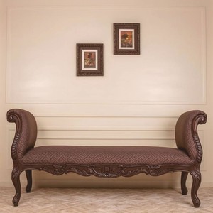 Prunkvolle Luxus Barock Massivholz Sitzbank Braun
