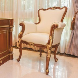 Casa Padrino luxury baroque genuine leather armchair beige / brown / gold - Baroque furniture - Made in Italy