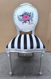 Casa Padrino Luxury Baroque Dining Chair Pompöös by Harald Glööckler White / Black / Silver 50 x 60 x 104 cm