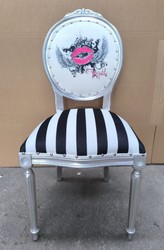Casa Padrino Luxury Baroque Dining Chair Pompöös by Harald Glööckler White / Black / Silver 50 x 60 x 104 cm