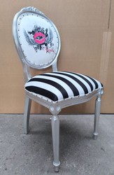 Casa Padrino Luxury Baroque Dining Chair Pompöös by Harald Glööckler White / Black / Silver 50 x 60 x 104 cm