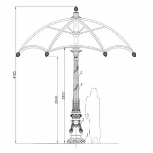 Casa Padrino Barock Garten Deko Sonnenschirm Schwarz / Bordeauxrot Ø 350 x H. 418,5 cm