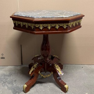 Casa Padrino Baroque Side Table with Marble Top in Brown Gold and Grey, 66 x 66 x 80 cm