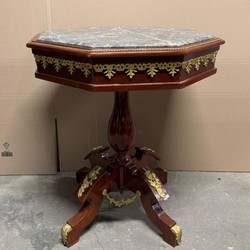 Casa Padrino Baroque Side Table with Marble Top in Brown Gold and Grey, 66 x 66 x 80 cm