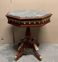 Casa Padrino Baroque Side Table with Marble Top in Brown Gold and Grey, 66 x 66 x 80 cm