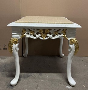 Casa Padrino Baroque Side Table, Elegant Design Table with Marble Top in White / Gold, 60 x 60 x 60 cm