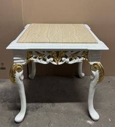 Casa Padrino Baroque Side Table, Elegant Design Table with Marble Top in White / Gold, 60 x 60 x 60 cm