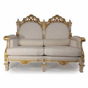 Prunkvolles Luxus Barock Wohnzimmer Sofa Grau Gold