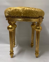 Casa Padrino Sgabello Barocco Oro / Oro Antico H. 54 cm - Sgabello Rotondo Stile Barocco in Legno Massello