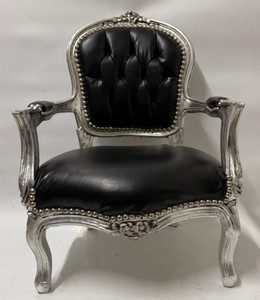 Casa Padrino Baroque Faux Leather Children's Chair in Black / Silver - Baroque Kids Furniture with Armrests, 50 x 70 x 31 cm